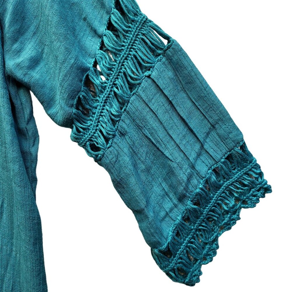 Women's Aolro Teal/Turquoise 3 In 1 Crochet Cover Up Size M Dress w/Fringe. NWT! - Picture 4 of 11